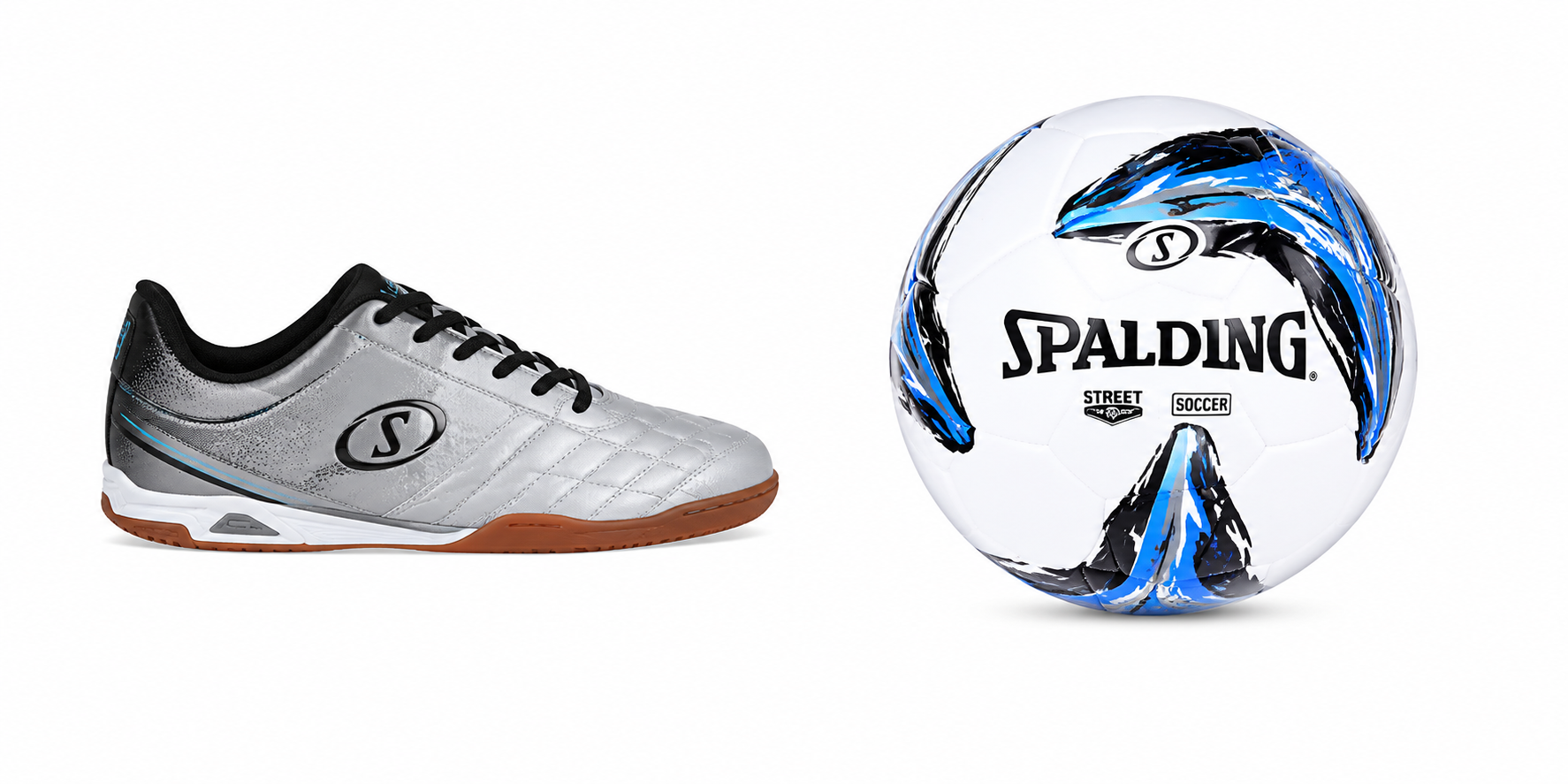 KIT ZAPATILLAS FUTSAL SILVER + BALÓN FÚTBOL TF100 SPALDING
